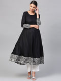 Solid (Plain) Black Rayon A Line Kurti, Length: Calf Length