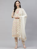 Divena Off white Cotton Straight Kurta Pant set with Dupatta, Size: XS-7XL